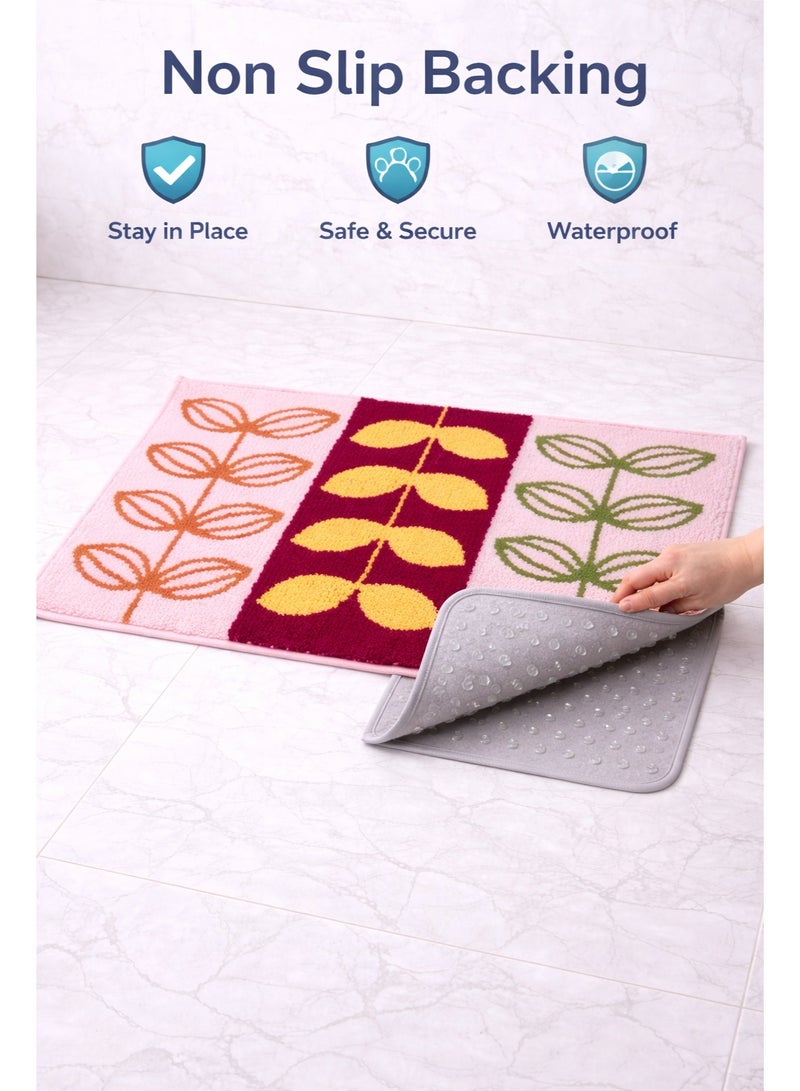 EBREEZZ Modern Floral Pattern Bathroom Mat – Soft Absorbent Microfiber Rug with Non-Slip Backing - Image 3